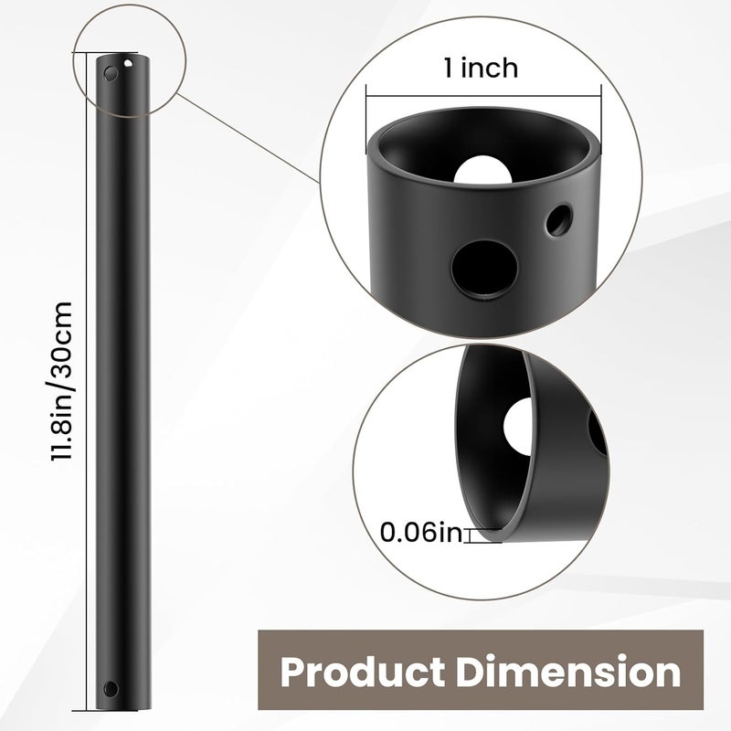 BaYiToo 12 Inch （Actual 11.8 inch） Ceiling Fan Downrod, Matte Black Unthreaded Downrod for Ceiling Fan (1 Inch Outer Diameter) - Image 2